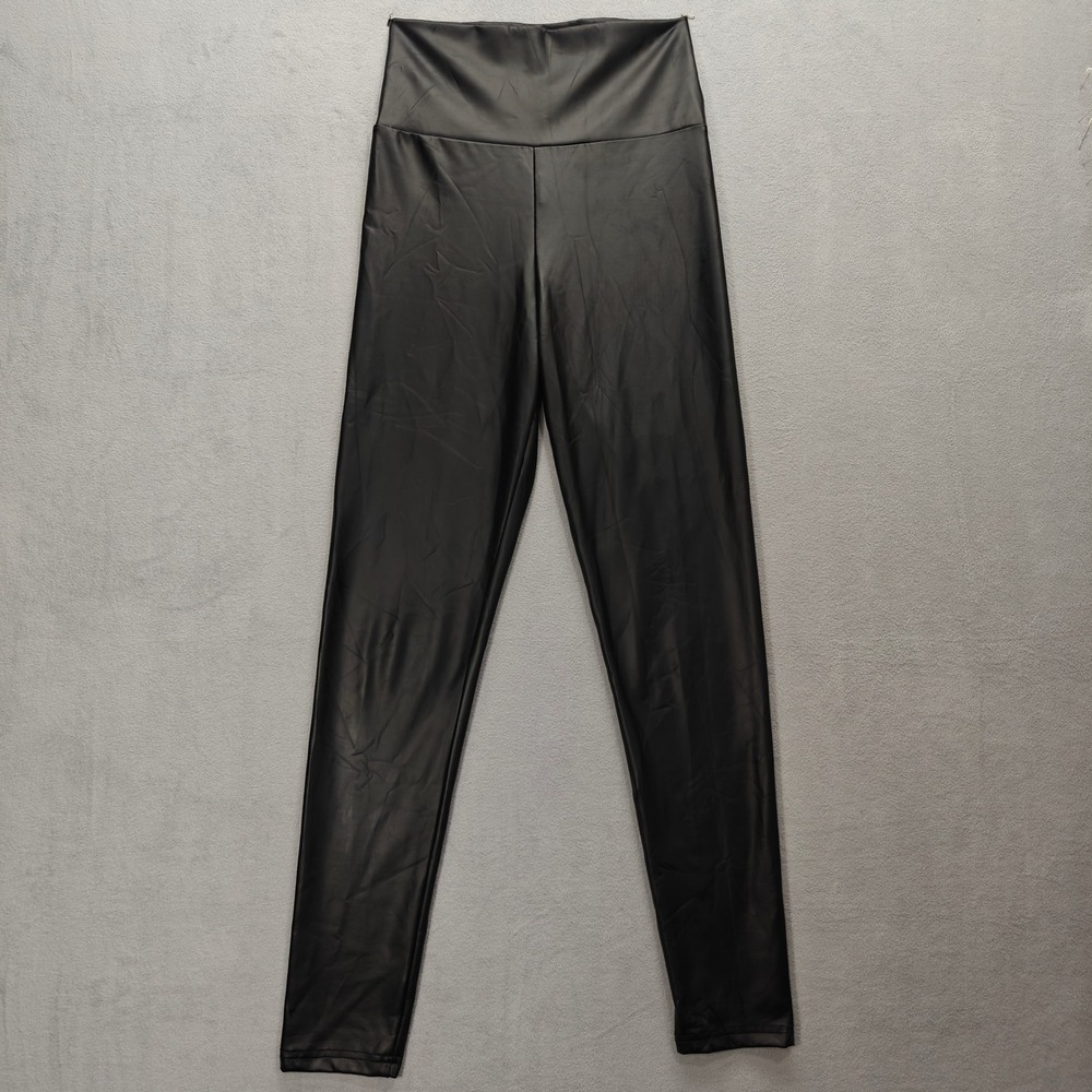 Womens‎ Black Faux Leather Leggings Small High Waisted Stretch Pants Biker Alt
